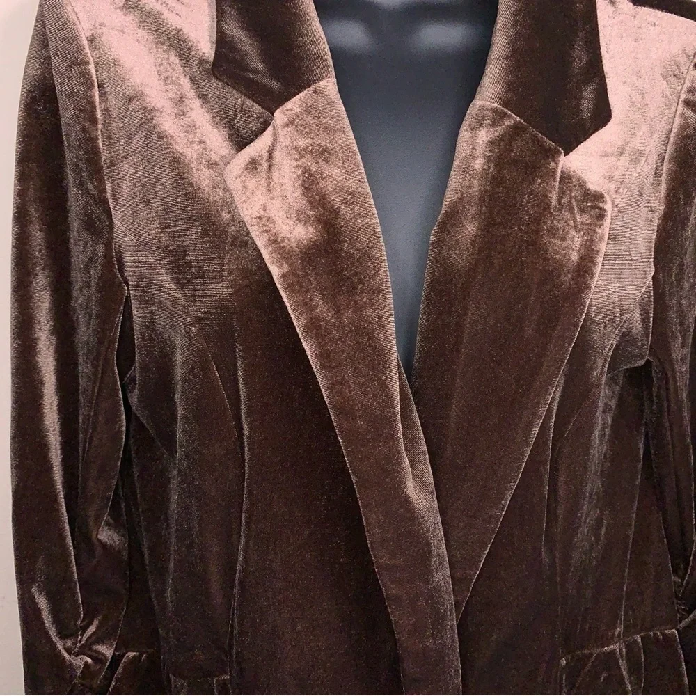 Y2K Era Small Cato Brown Velour Stretch Blazer Ruched 3/4 Length Sleeve